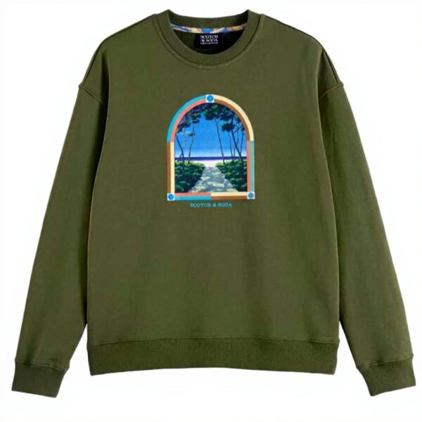 Scotch amp Soda Front Artwork Relaxed-Fit Crewneck Sweatshirt Maglia di Tuta Uomo