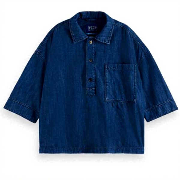 Scotch Soda Denim Maglietta Donna Leggera Colletto Classico