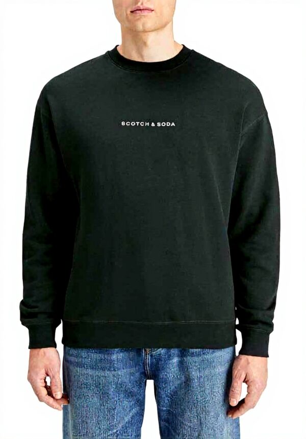 Felpa senza cappuccio Scotch Soda logo petto uomo nero