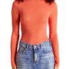 T-shirt Donna Mamiye Brothers Collo Mock Maniche Lunghe-0
