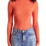 T-shirt Donna Mamiye Brothers Collo Mock Maniche Lunghe-0