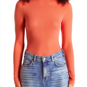 T-shirt Donna Mamiye Brothers Collo Mock Maniche Lunghe-0