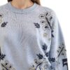 Maglia Donna Jacquard Foglie Denim Sbiadito V441-2