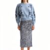 Maglia Donna Jacquard Foglie Denim Sbiadito V441-6