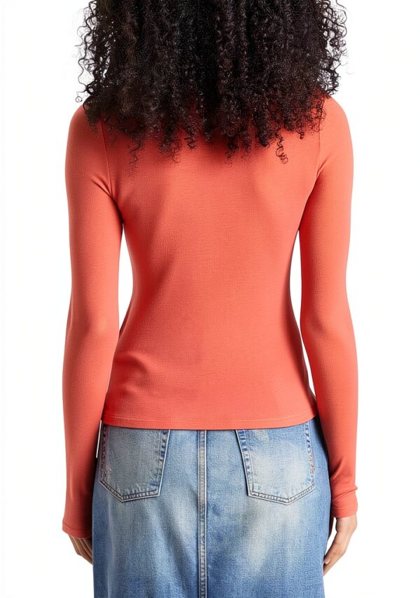 T-shirt Donna Mamiye Brothers Collo Mock Maniche Lunghe-1