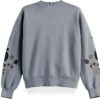 Maglia Donna Jacquard Foglie Denim Sbiadito V441-4