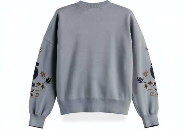 Maglia Donna Jacquard Foglie Denim Sbiadito V441-4