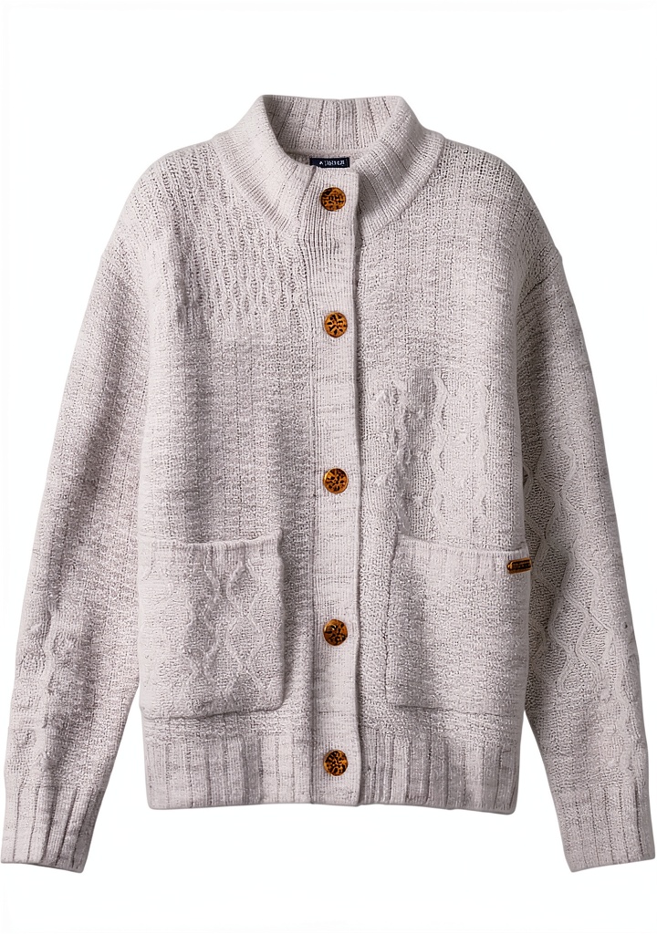 Cardigan Scotch Soda patchwork melange grigio su manichino bambino