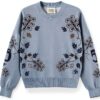 Maglia Donna Jacquard Foglie Denim Sbiadito V441-3