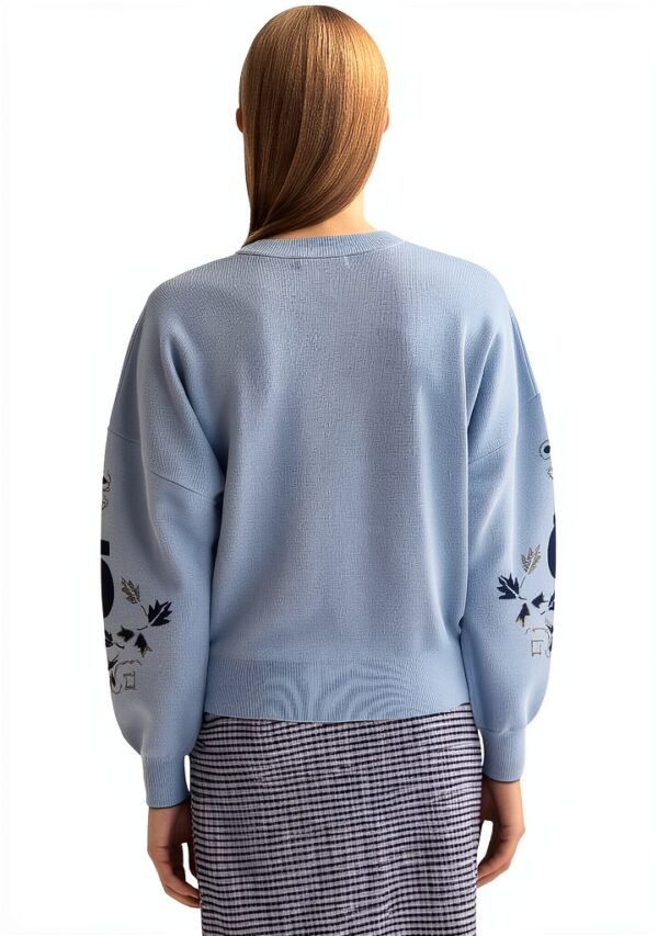 Maglia Donna Jacquard Foglie Denim Sbiadito V441-1