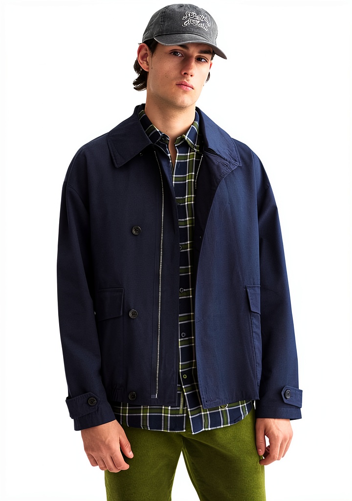 'Trench corto Scotch & Soda indossato in un contesto urbano'