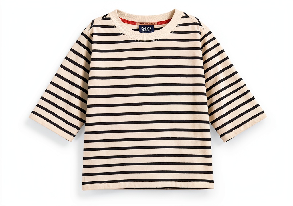 T-shirt Scotch Soda Denim Breton su una ragazza in un ambiente casual