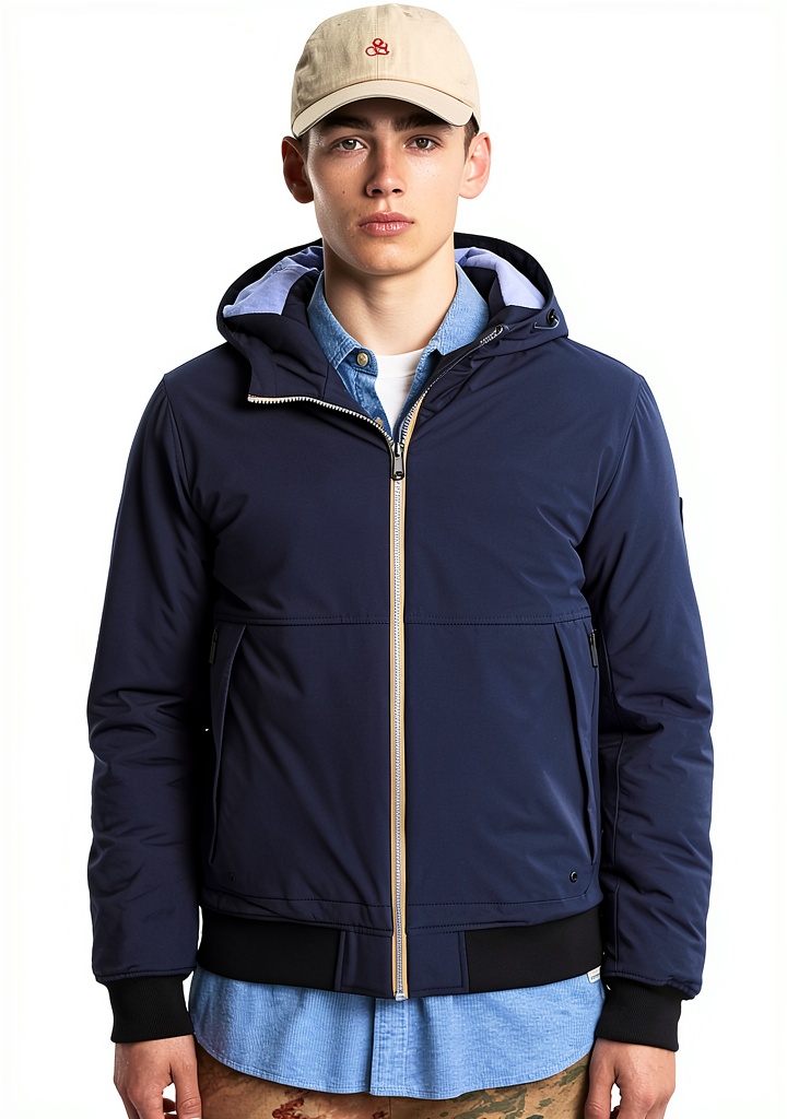 Uomo che indossa la giacca softshell Scotch Soda in un parco autunnale