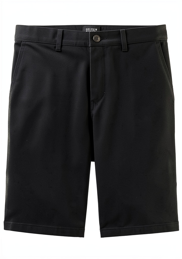 Uomo che indossa i pantaloncini chino Stuart Scotch Soda in un contesto urbano estivo, con vista su una strada di ciottoli e una caffetteria di design
