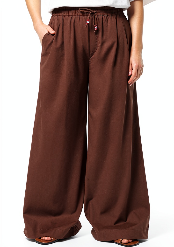 Donna che indossa i pantaloni Scotch Soda Wide Leg in un contesto di lavoro da casa, seduta alla scrivania