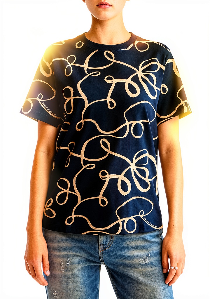 'Scotch Soda T-shirt Donna con stampa completa in colore Ribbon Navy Aop'
