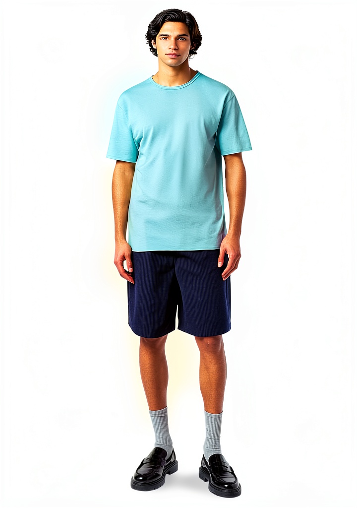 T-shirt Scotch Soda Raw Edge in colore Sea Blue indossata