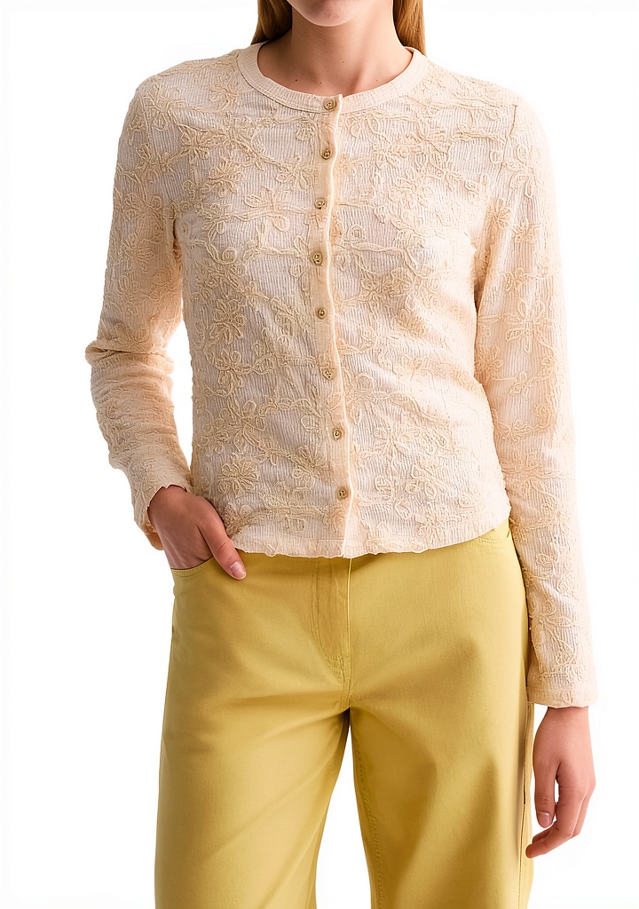 T-shirt Scotch Soda donna con bottoni e maniche lunghe in colore Zabaione