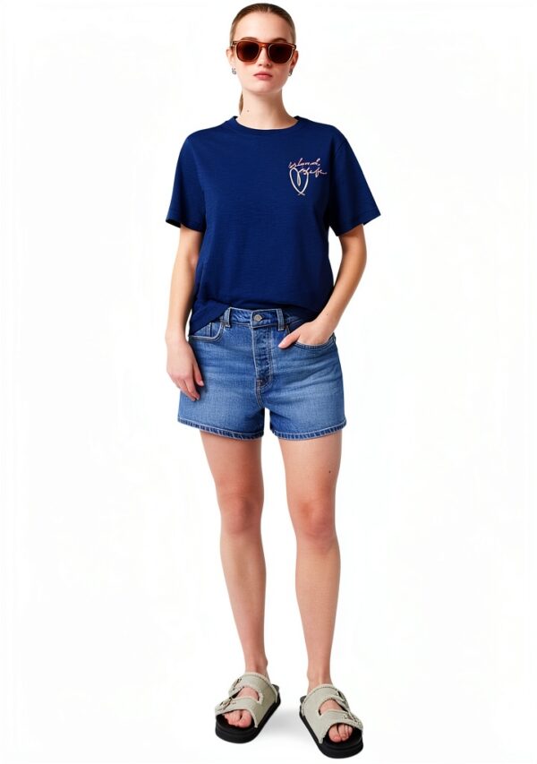 Scotch Soda T-Shirt Donna Ricamo Cotone Atlantic Blue