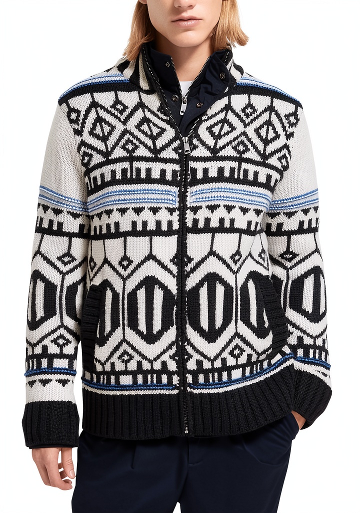 Cardigan Scotch Soda Parka Interno indossato in un contesto urbano