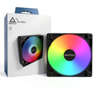 MONTECH RX 120 mm – PWM Reverse Fan – Prestazioni silenziose – Alta velocità 1600 PWM – Resistenza di fascia alta con cuscinetto HDB – Splendido anello esterno ARGB Lighting Design 3 in 1 Pack con 6 x-0