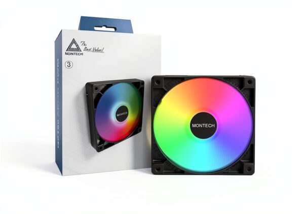 MONTECH RX 120 mm – PWM Reverse Fan – Prestazioni silenziose – Alta velocità 1600 PWM – Resistenza di fascia alta con cuscinetto HDB – Splendido anello esterno ARGB Lighting Design 3 in 1 Pack con 6 x-0