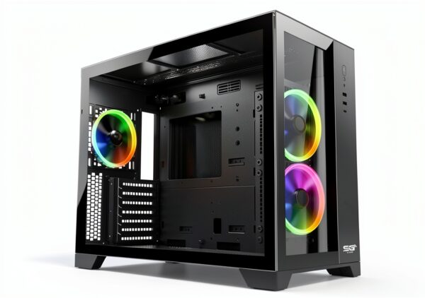 P480TB-T RGB ATX PC Case (4 x 12 cm Pirate Turbo ARGB ventilatore, gestione cavi, hub ventola a 10 porte, PWM, SYNC) Nero-0