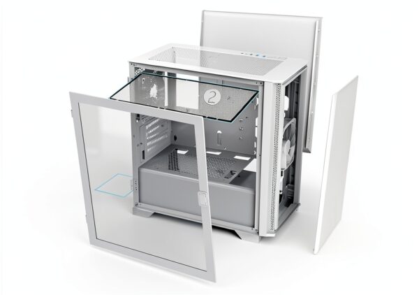 Montech AIR 100 LITE Micro ATX－2ｘVentole silenziose da 120 mm Preinstallate－Design ultra minimale－Pannello frontale in rete－Flusso d'aria elevato－Pannello laterale con porta aperta－Antipolvere, Bianco-7