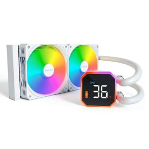 MONTECH HyperFlow Digital 240 - Raffreddatore a liquido CPU, 240 mm AIO con pompa da 3100 RPM, ventole ARGB E28 da 2 x 120 mm, display digitale in tempo reale, supporto Intel e AMD, colore: Bianco-0
