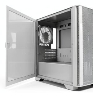 Montech AIR 100 LITE Micro ATX－2ｘVentole silenziose da 120 mm Preinstallate－Design ultra minimale－Pannello frontale in rete－Flusso d'aria elevato－Pannello laterale con porta aperta－Antipolvere, Bianco-0