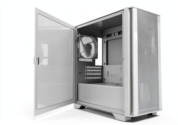 Montech AIR 100 LITE Micro ATX－2ｘVentole silenziose da 120 mm Preinstallate－Design ultra minimale－Pannello frontale in rete－Flusso d'aria elevato－Pannello laterale con porta aperta－Antipolvere, Bianco-0
