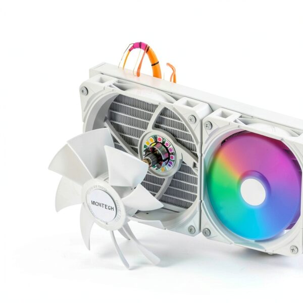 MONTECH HyperFlow Digital 240 - Raffreddatore a liquido CPU, 240 mm AIO con pompa da 3100 RPM, ventole ARGB E28 da 2 x 120 mm, display digitale in tempo reale, supporto Intel e AMD, colore: Bianco-2