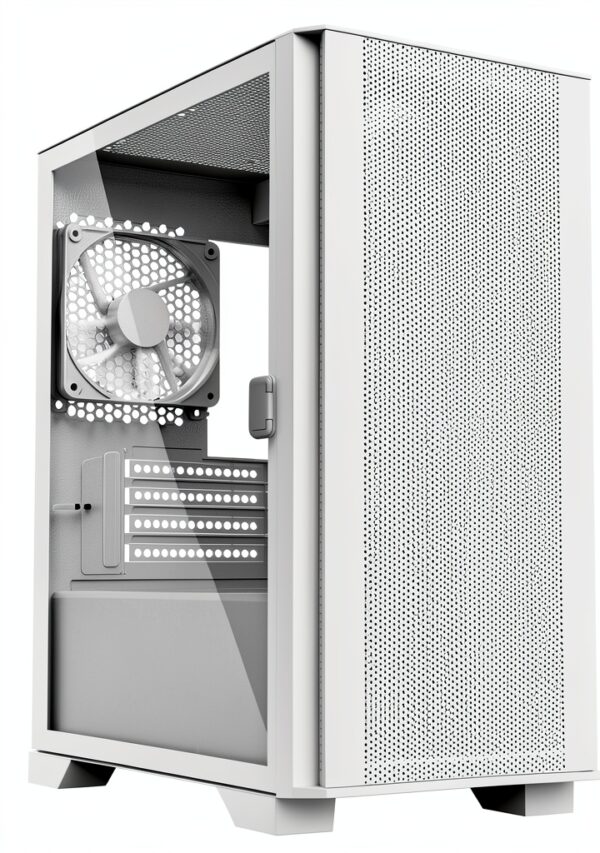Montech AIR 100 LITE Micro ATX－2ｘVentole silenziose da 120 mm Preinstallate－Design ultra minimale－Pannello frontale in rete－Flusso d'aria elevato－Pannello laterale con porta aperta－Antipolvere, Bianco-2