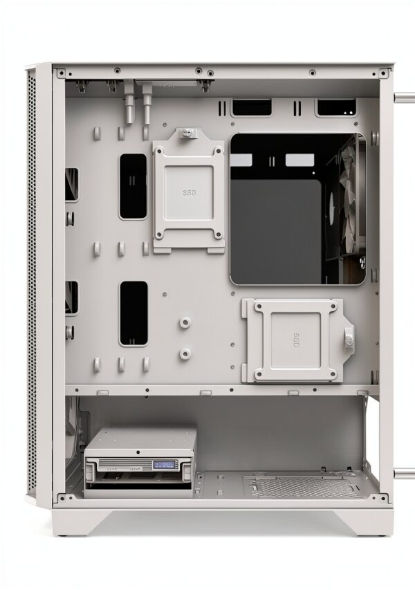 Montech AIR 100 LITE Micro ATX－2ｘVentole silenziose da 120 mm Preinstallate－Design ultra minimale－Pannello frontale in rete－Flusso d'aria elevato－Pannello laterale con porta aperta－Antipolvere, Bianco-4