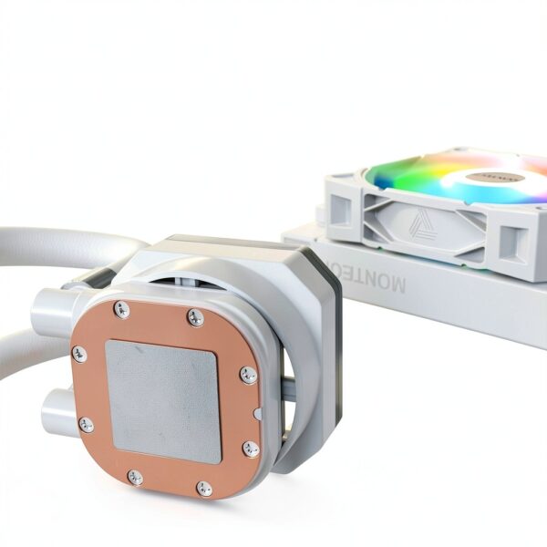 MONTECH HyperFlow Digital 240 - Raffreddatore a liquido CPU, 240 mm AIO con pompa da 3100 RPM, ventole ARGB E28 da 2 x 120 mm, display digitale in tempo reale, supporto Intel e AMD, colore: Bianco-6
