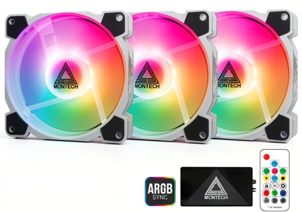 Ventola RGB Montech Z3 PRO 120mm, 3 pezzi con controller ARGB bianco-0