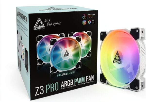 Ventola RGB Montech Z3 PRO 120mm, 3 pezzi con controller ARGB bianco-2