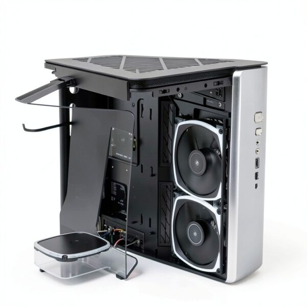 MONTECH X Gear Seeker, King 95 Ultra Dual-Chamber ATX Gaming Case, High-Airflow, Pannello I/O in alluminio, robusto vetro frontale curvo temperato, sei ventole ARGB preinstallate, grigio siderale-4
