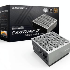 MONTECH CENTURY II - Alimentatore da gioco ATX di fascia alta da 1050 W, 80 Plus Gold & Cybenetics Platinum, completamente modulare, ATX 3.1 e PCIe 5.1, con cavo 12 V-2 x 6-0
