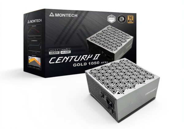 MONTECH CENTURY II - Alimentatore da gioco ATX di fascia alta da 1050 W, 80 Plus Gold & Cybenetics Platinum, completamente modulare, ATX 3.1 e PCIe 5.1, con cavo 12 V-2 x 6-0